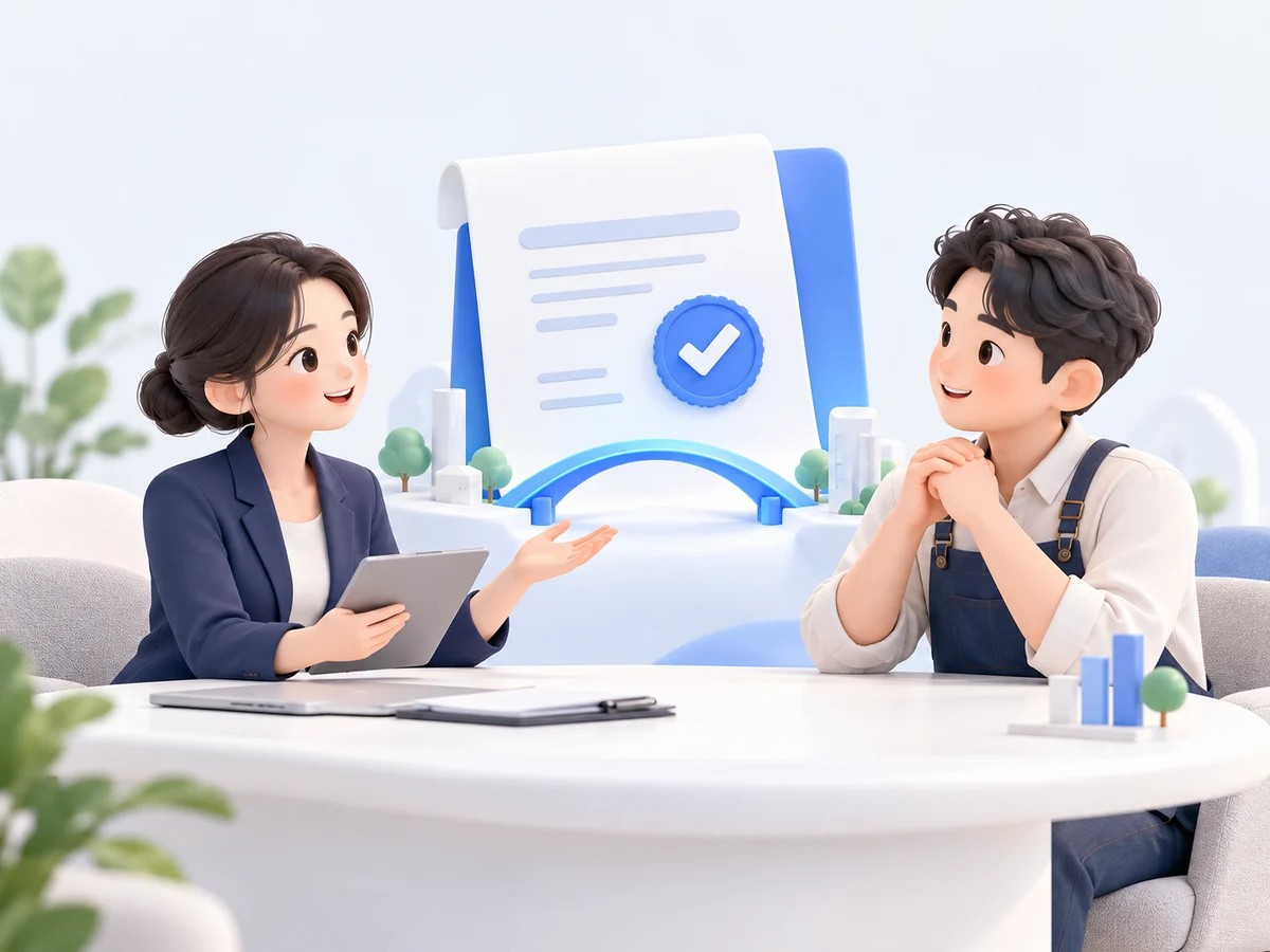 행정사와 기업 담당자가 행정업무 협력을 상담하는 일러스트
