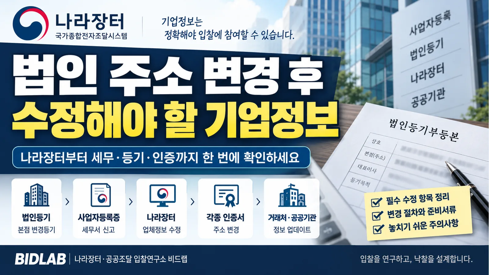 법인 주소 변경 후 수정해야 할 기업정보