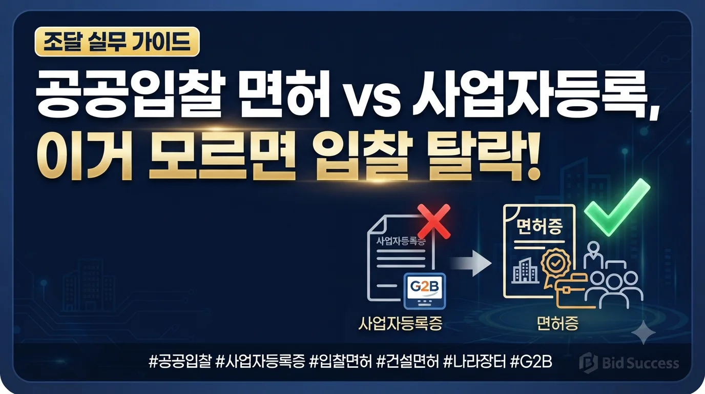 입찰 공고문 상의 '참가 자격'란에 적힌 면허 명칭과 우리 회사의 면허 종목… 관련 이미지