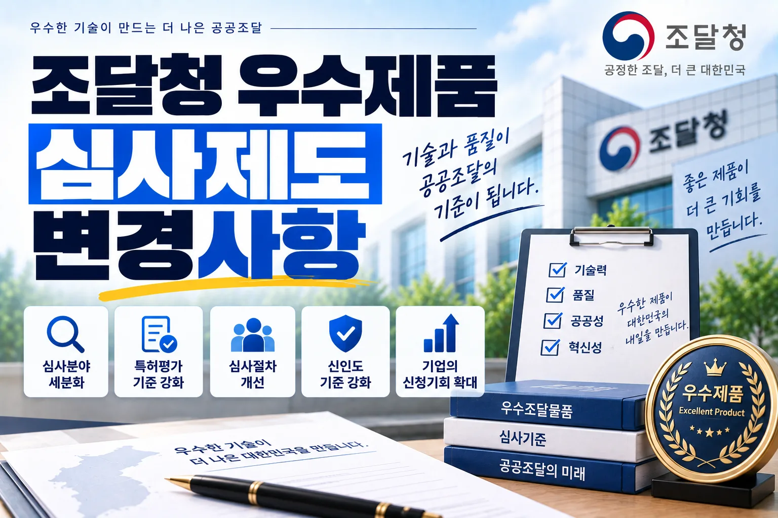 조달청 우수제품 심사제도 변경사항 · 조달뉴스 안내 이미지