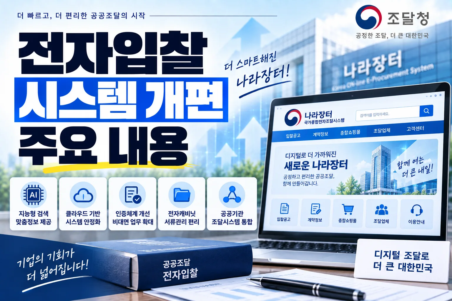 전자입찰 시스템 개편 주요 내용 · 조달뉴스 안내 이미지
