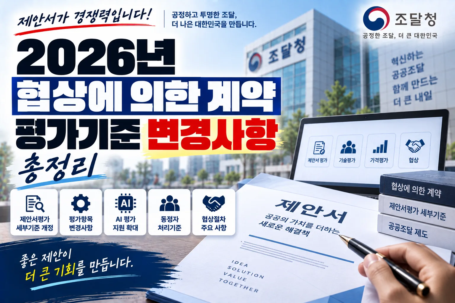협상에 의한 계약 평가기준 변경사항 · 낙찰·계약 안내 이미지