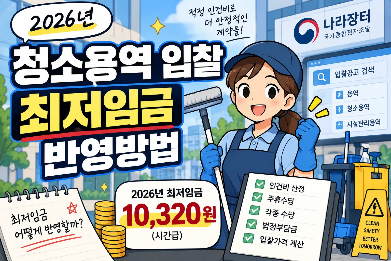 청소용역 입찰 관련 최저임금 반영방법 총정리 · 조달뉴스 안내 이미지