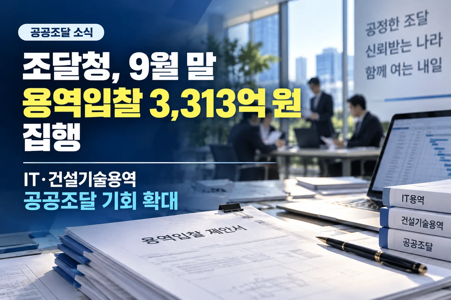 조달청, 9월 말 용역입찰 3,313억 원 집행…IT·건설기술용역 공공조달 기회 확대을 설명하는 이미지
