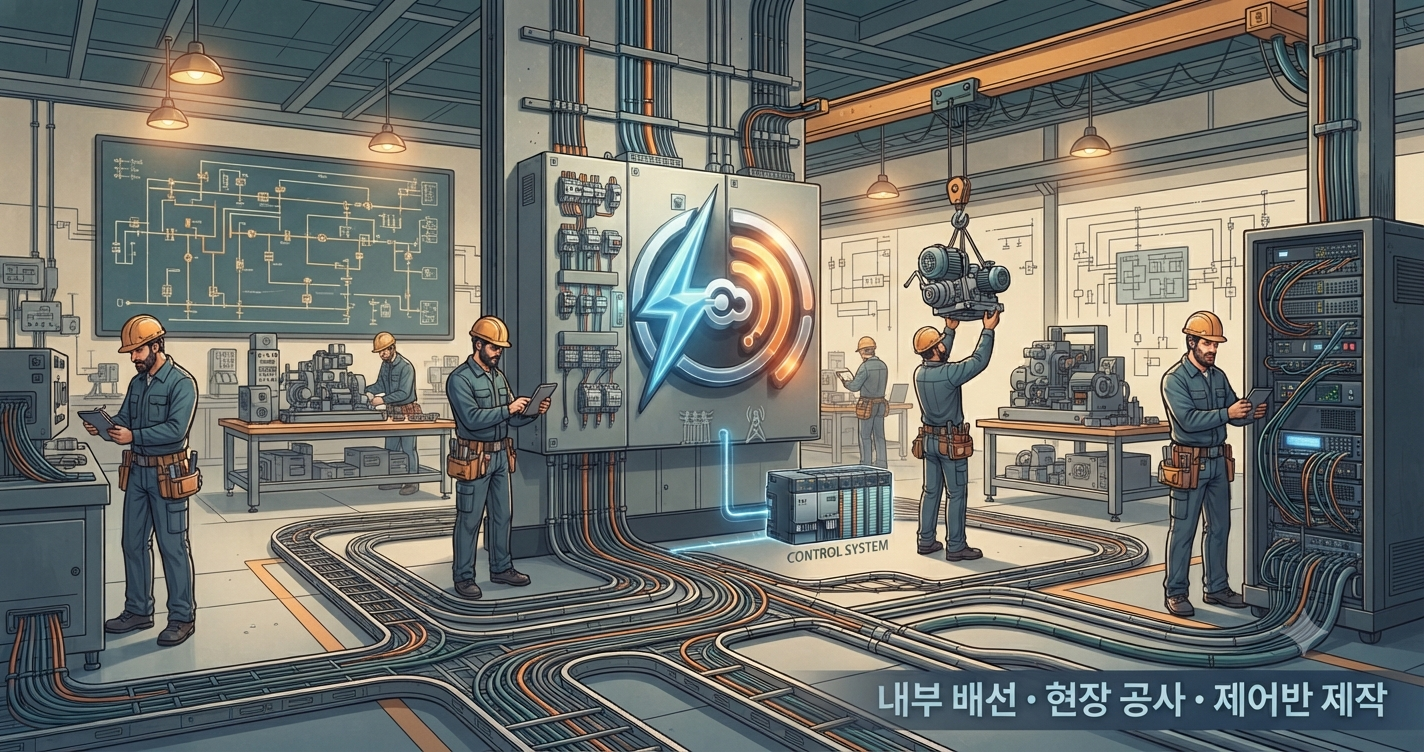 전기공사 분전반점검 현장 · 업종 참고 이미지, 해당 업체의 실제 현장 사진 아님