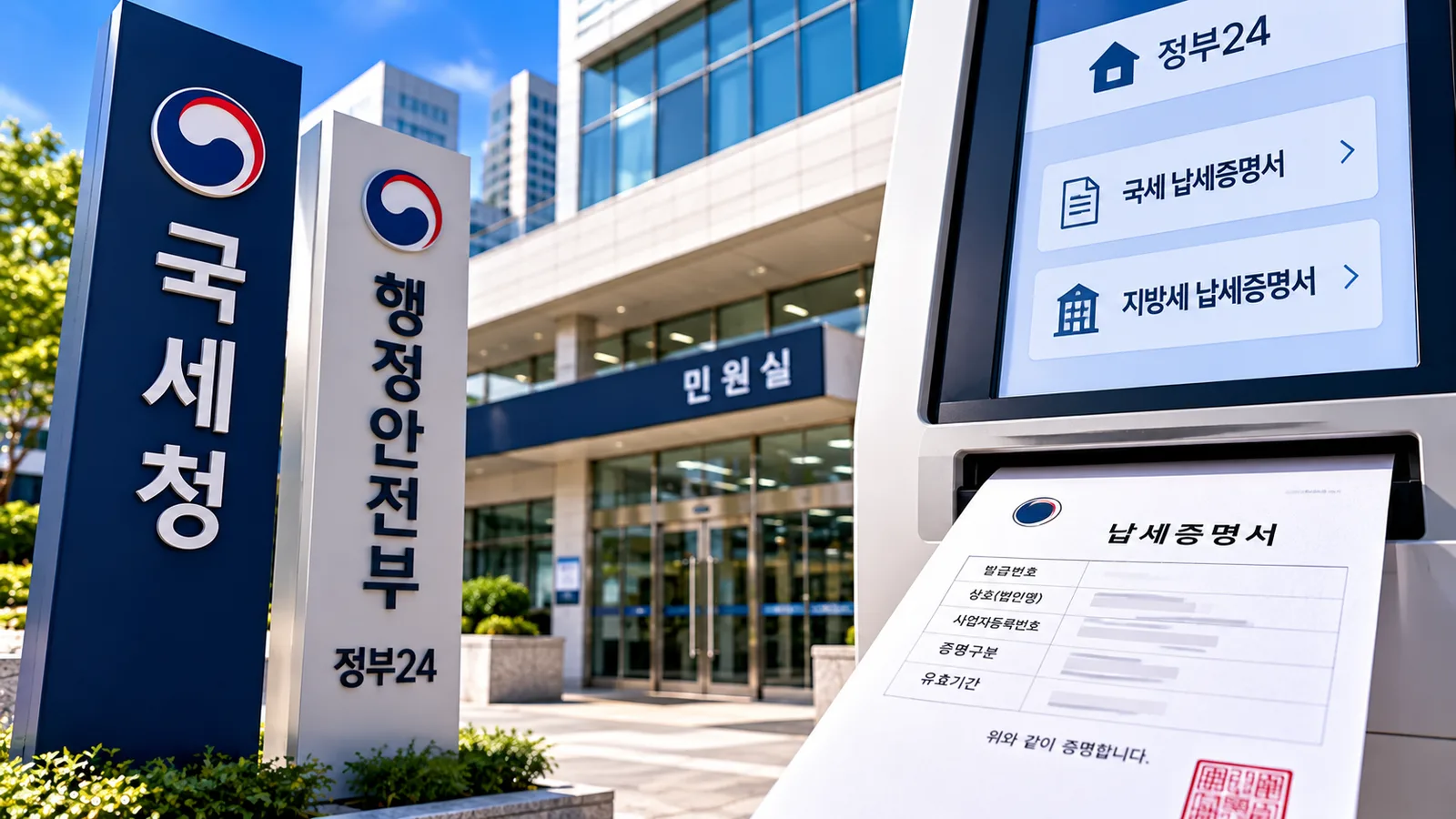 국세와 지방세 납세증명서 모두 일반적인 발급 수수료는 없습니다. 관련 이미지